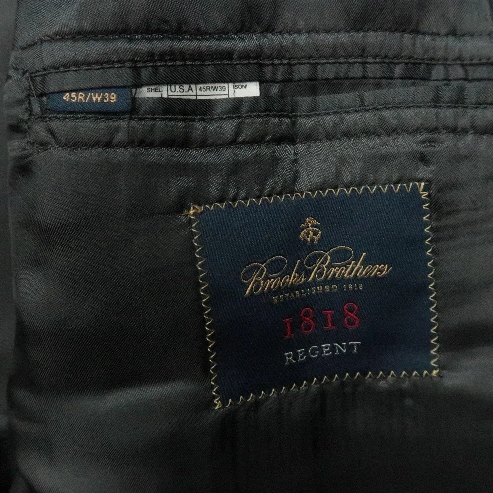 Brooks Brothers Blazer Mens 45R Charcoal Black 1818 Regent Estrato Wool Italy